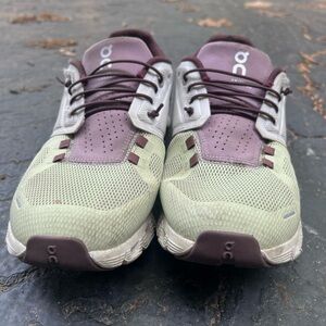 On Running Olive and Burgundy Sneakers